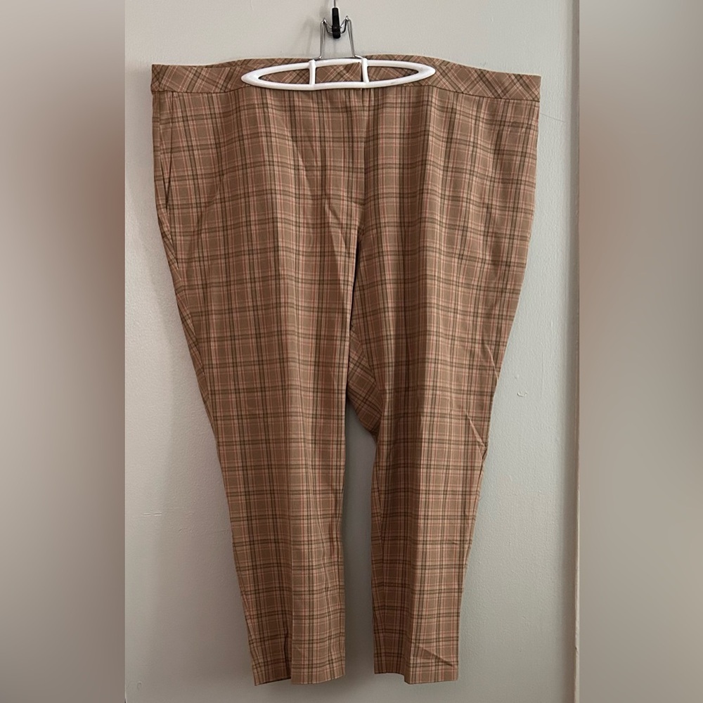 J. Jill Tan Plaid Premium Bi-Stretch Tapered Leg Trouser Pants (NWT)